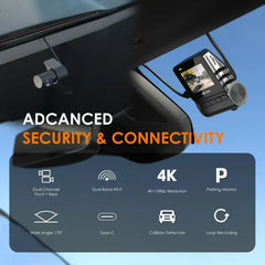 Rexing V1P Flex X4 4K Wi-Fi Dual (Front + Rear) Dash Camera - Black