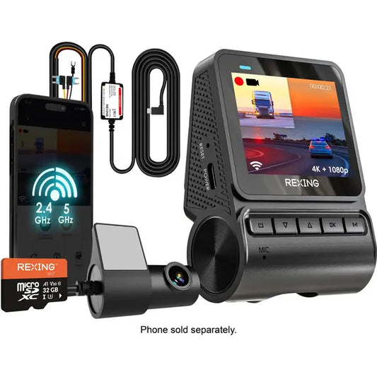 Rexing V1P Flex X4 4K Wi-Fi Dual (Front + Rear) Dash Camera - Black