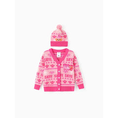 PATPAT PAW Patrol Toddler Boy/Girl 2pcs Chase/Skye Christmas Snowflake Paw Allover Print Knitwear With Hat Pink