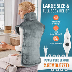 AITREE Electric Heating Pad 24"x40" for Back Ache Relief, 6 Heat Settings With 1.5H Auto Shut Off - Gray