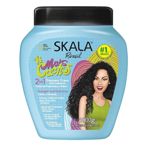 SKALA Expert Mais Cachos 2 in 1 Treatment Cream & Leave In Conditioner for Curly Hair, Vegan Hair Mask, Shea Butter & Castor Oil, Deep Hydration Mask, Softening & Smoothing, Anti Frizz Formula