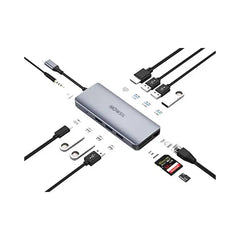 Mowsil USB-C 12-in-1 Hub, Type C to USB 2.0 x 3, USB 3.0 x 3, HDMI, Type-C, SD, Micro SD, RJ45, Stereo, Aluminium Shell