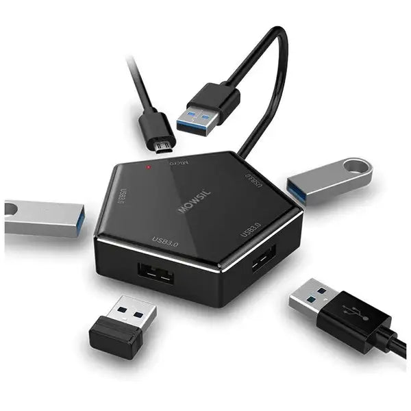 Mowsil USB 3.0 4 Port Hub, 4 x USB 3.0, Micro USB Port for Power