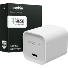 Mophie Speedport GAN USB-C Charger Block Fast Wall Charger with USB‑C PD Ports, Retractable Cable, Compact Foldable Prongs, Made with Recycled Materials, for Smartphones & Tablets