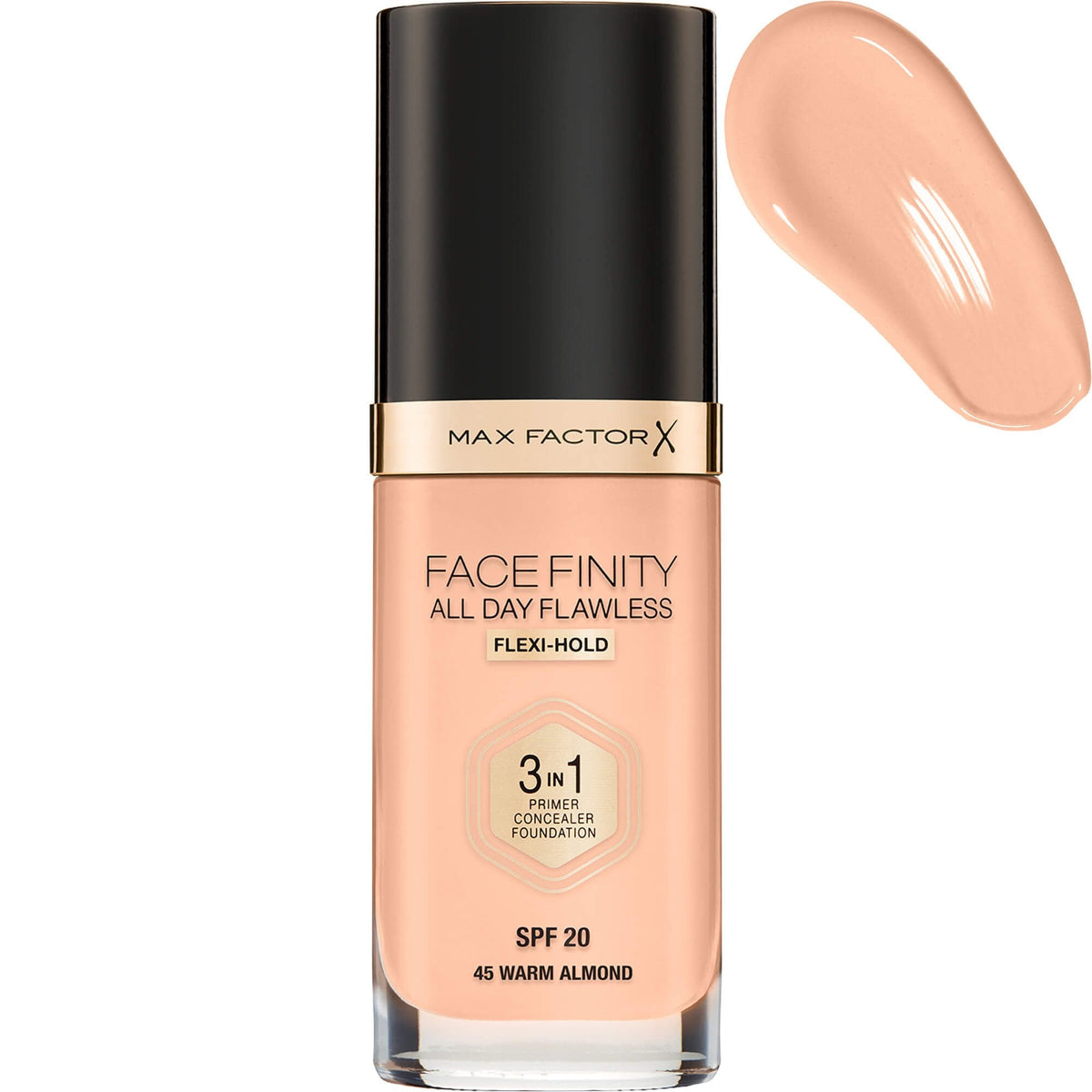 Max Factor Facefinity All Day Flawless Liquid Foundation 3 in 1, 045 Warm Almond- 30 Ml