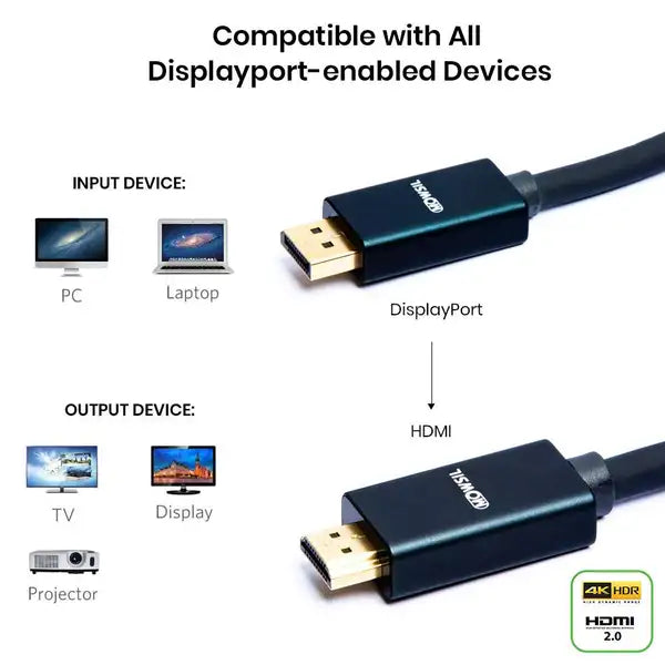 Mowsil DP to HDMI 4K UHD Cable, DisplayPort to HDMI Video Cable