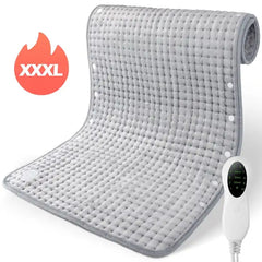Posrue XXX-Large Electric Heating Pad 39" x 19", 10 Electric Temperature Options, 3 Timer Settings Machine Washable - Silver / Gray