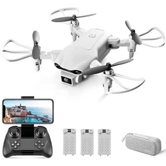 4DRC V9 Mini Drone with 720P HD Camera, FPV WiFi, Foldable Design, and 3 Batteries - White
