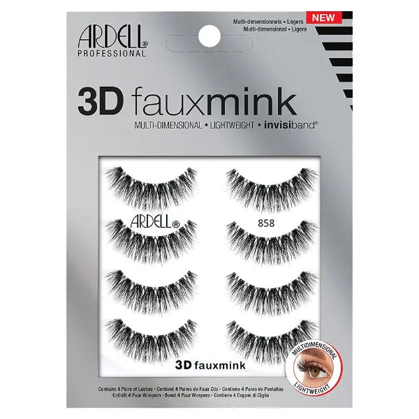 Ardell 3D Faux Mink Lashes - Lightweight False Eyelashes with Invisiband, Reusable Strip Lashes, 4 Pairs