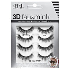 Ardell 3D Faux Mink Lashes - Lightweight False Eyelashes with Invisiband, Reusable Strip Lashes, 4 Pairs