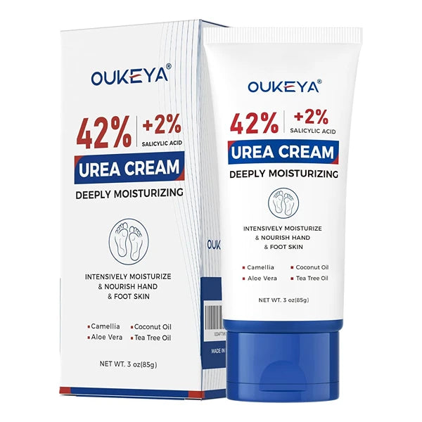 OUKEYA Urea Cream 42% with 2% Salicylic Acid – Maximum Strength Urea Foot & Hand Cream for Dry, Cracked Heels & Skin, Deep Exfoliating & Moisturizing Lotion (3 oz Tube, Single & 2-Pack Options)