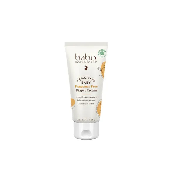 Babo Botanicals Sensitive Baby Fragrance-Free Diaper Cream - 25% Natural Zinc Oxide - Calendula, Shea & Cocoa Butter - Vegan- From birth on