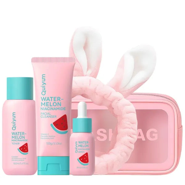 QUIYUM Watermelon & Niacinamide Skin Care Set for Teens & Women, Hydrating Glow Up Facial Routine Gift Kit