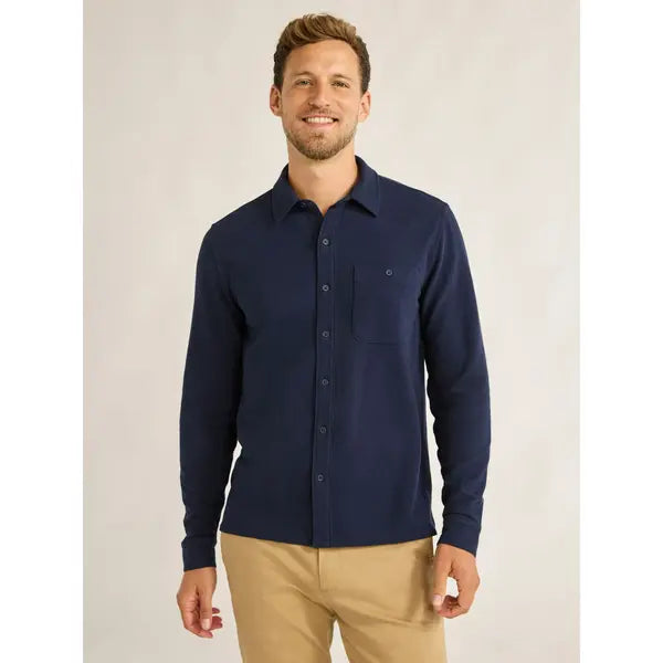 Free Assembly Men's Waffle Knit Polo Shirt with Long Sleeves