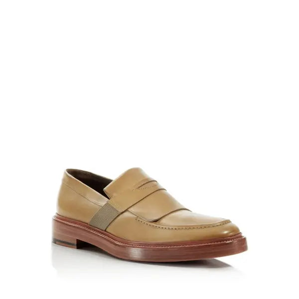 ARMANDO CABRAL Mens Beige Penny Goring Round Toe Block Heel Slip On Leather Loafers Shoes 44