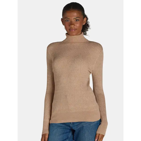 Time and Tru Women's Rib Turtleneck Sweater Mocha XS