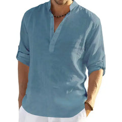 Ginsiom Men's Cotton Linen Shirt Long Sleeve Henley Shirts Hippie Beach T Shirts for Men