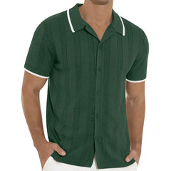 Iceglad Men's Casual Button Down Shirt Short Sleeve Vintage Clothes Knit Polo Shirts Summer Beach Shirts