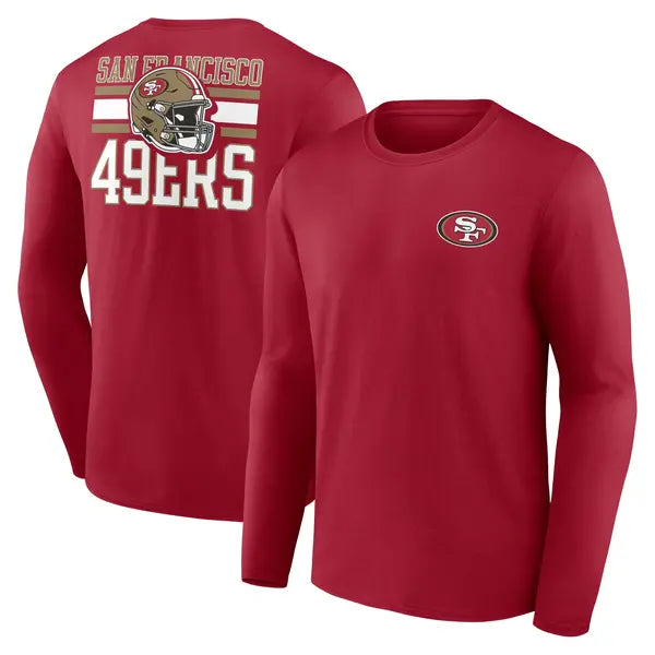 Mens Primry Color Long Sleeve Cotton Crew Tee Stacked Full Name & Helmet