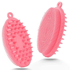 Silicone Body Scrubber Brush, 2in1 for Exfoliating Wet or Dry Skin Body Wash Bath Shower Tool, with Super Soft Manual Facial Cleansing Brush Scrubber