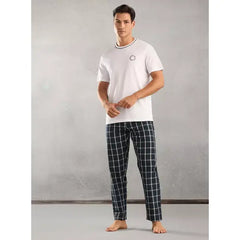 Printed T-shirt and Checked Pyjama Set - Cream