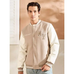 New York Textured Varsity Jacket - Brown