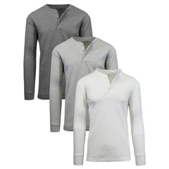 Galaxy by Harvic 3-Pack Mens Long Sleeve Henley Thermal Tee