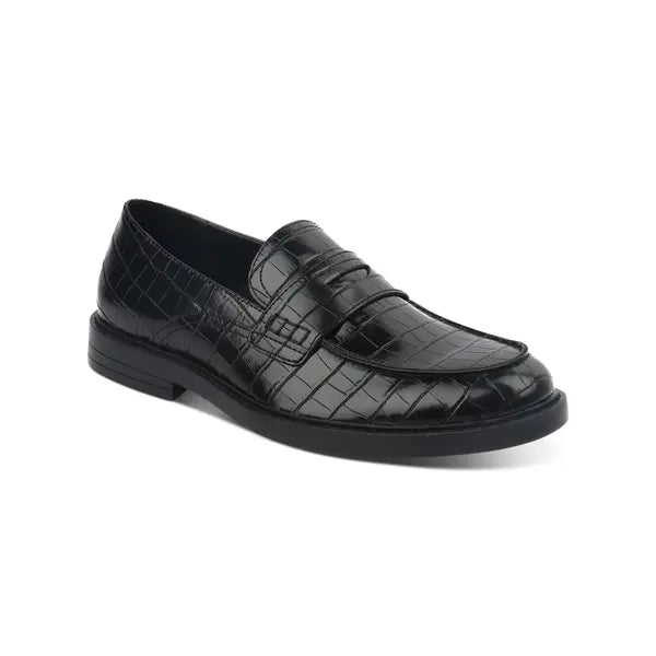 INC Mens Black Crocodile Penny Comfort Griffin Round Toe Block Heel Slip On Loafers Shoes 8 M