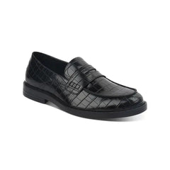 INC Mens Black Crocodile Penny Comfort Griffin Round Toe Block Heel Slip On Loafers Shoes 8 M