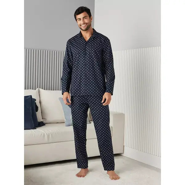 All-Over Print Better Cotton Shirt and Pyjama Set - Blue
