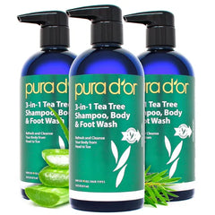 PURA D'OR 16 Oz 3-in-1 Tea Tree Shampoo, Body & Foot Wash, Shampoo - Total Body Care - Foot Odor & Daily Hygiene, Cleansing Routine, Post-Workout Refreshment - Soothes, Invigorates, Nourishes