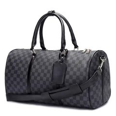 GOWELL Checkered Bag Travel Duffel Bag Weekend Overnight Luggage Shoulder Bag For Men Women -Black Checkered
