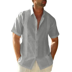 Yobecho Men's Summer Guayabera Embroidery Casual Short Sleeve Button Shirt