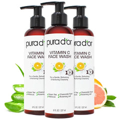 PURA D'OR 8 Oz Vitamin C Face Wash - Antioxidant Rich Facial Cleanser For Radiant Glow & Even Skin Tone - Gentle, Refreshing, Nurturing, Hydrating - Sulfate & Paraben Free - All Skin Types