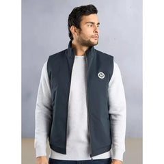 Plain Sleeveless Jacket with Pockets - Blue