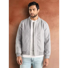 Plain Felt Zip Through Bomber Jacket - Gray