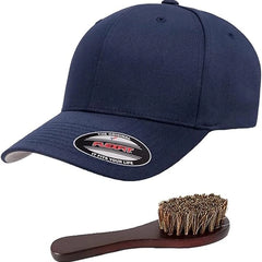 Flexfit Wooly Combed Men's Athletic Stretch Fitted Baseball Cap Bundle with THP Hat & Clothing Brush