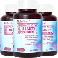 BioEmblem Beauty Probiotics for Women, 35 Billion CFU, 14 Strains, With Biotin, Collagen And Prebiotics For Digestive and Vaginal Health, Hair, Skin, Nails, and Immune Health