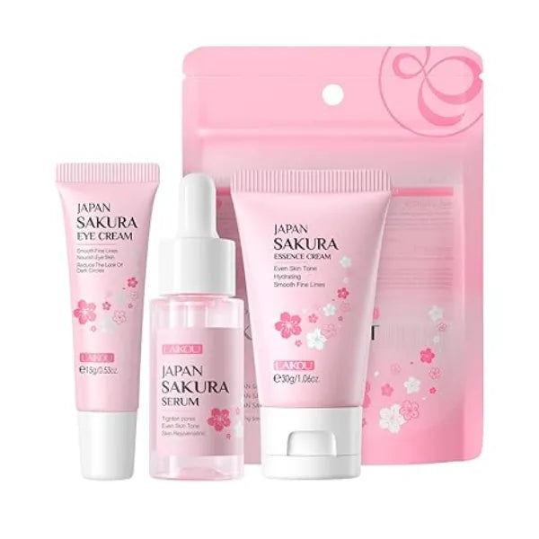LAIKOU Skin Care Set JAPAN SAKURA Beauty Gift Sets Skin Care Kit with Serum, Eye Cream, Face Cream Travel Kit for Women Wife Mom Teen Girls TSA friendly Sizes Christmas Gift