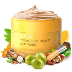 ZealSea Vitamin C & Superfood Clay Face Mask – Kaolin Turmeric Cream Mask for Deep Pore Cleansing, Oil Control, Blackhead Removal & Brightening | Hydrating Detox Facial Mask with Aloe, Jojoba & Squalane
