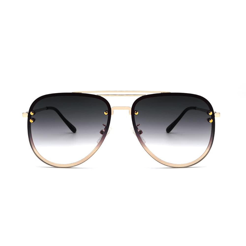VIVIENFANG Premium Rimless Oversized Aviator Sunglasses for Women, Polarized PC Lens UV Protection Womens Shade VF2203