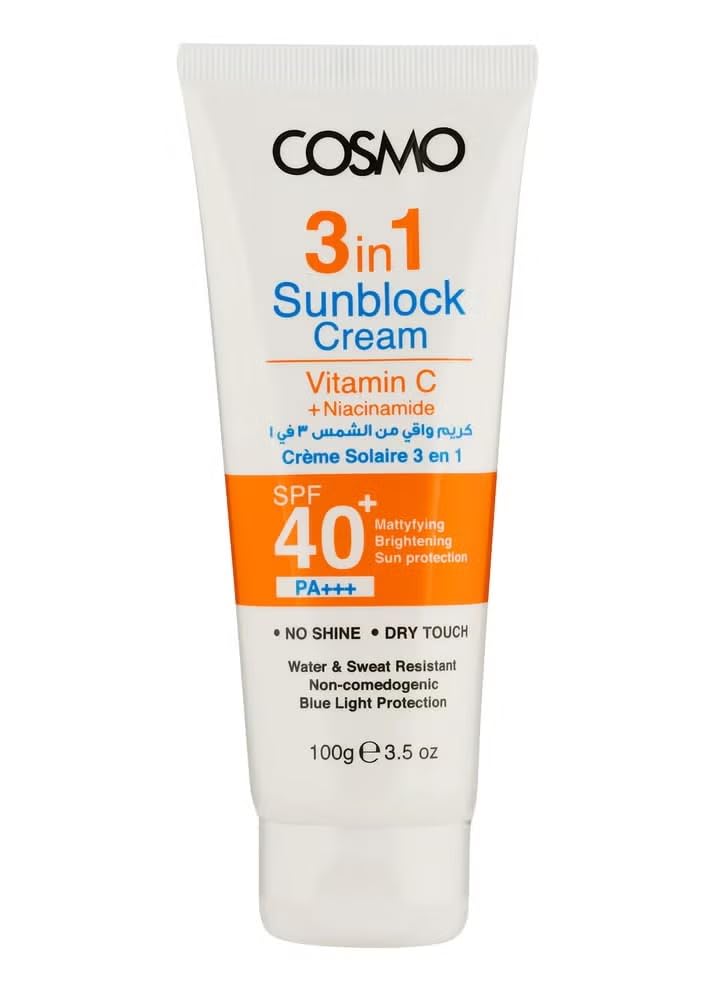 CD COSMO DESIGNS Sunblock Cream SPF 40 PA+++ Vitamin C | Niacinamide Mattyfying Brightening Sun Protection | Water & Sweat Resistant, Non-comedogenic, Blue Light Protection for Unisex - 100g