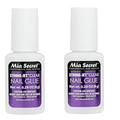 Mia Secret Strong Jet Clear Nail Glue 2 Pack  Professional Brush-On Nail Adhesive, Fast Drying, Long Lasting Hold for Press On Nails, Tips & Nail Art