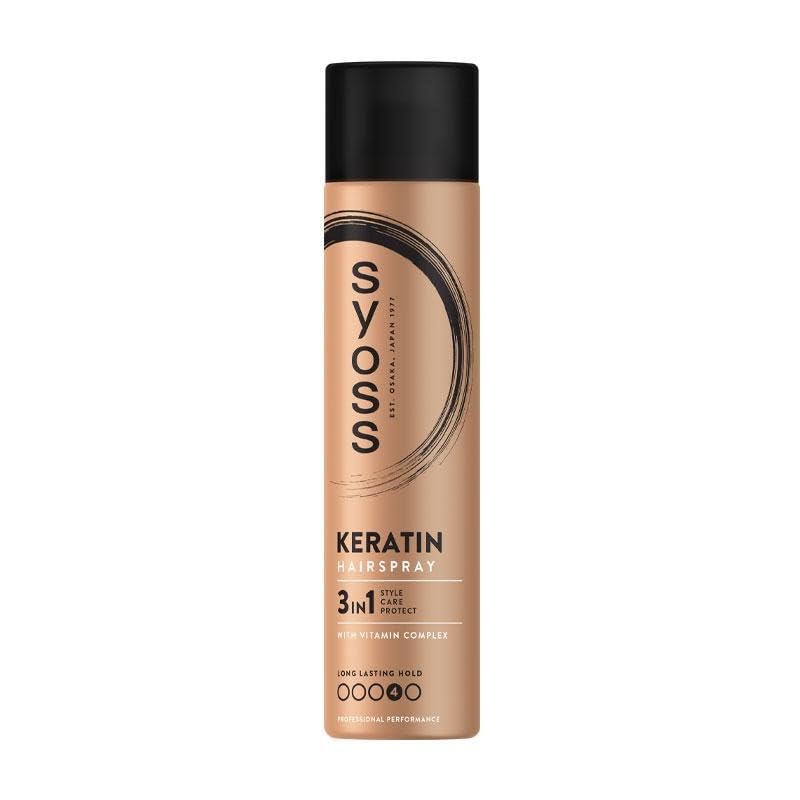 Syoss Keratin Extra Strong Hold Hair Spray "Style Perfection" 4, 3 in 1 Style, Care & Protect, With Vitamin Complex, Long Lasting Hold, Professional Performance - 400 ml