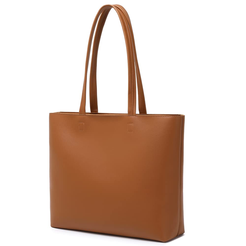 MEEGIRL Ladies Tote Bags Simple PU Leather Handbags Work School Shopping Bags for Women with Zip and Inner Pocket - Brown
