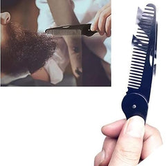 Tazweeq Men's Grooming Stainless Steel Folding Beard Comb, Anti-Static Hair Styling Pocket Beard Comb (Black)