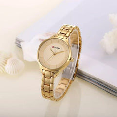 CURREN Ladies Analog Watch Gold Stainless Steel Case Gold Dial Gold Stainless Steel Bracelet