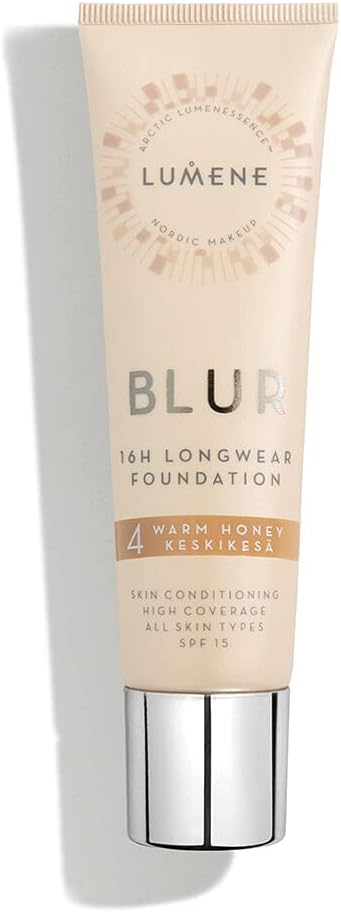 Lumene 16h Longwear Blur Foundation SPF 15 for All Skin Types High Coverage with Arctic Cloudberry 30 ml / 1.0 Fl.Oz. (4 Warm Honey)