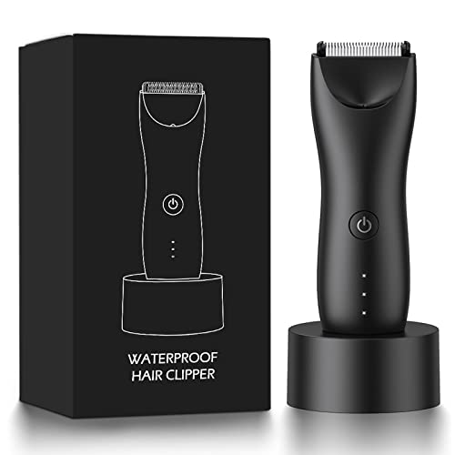 Electric Body Hair Trimmer for Men Groin Trimmer Beard Hair Clippers Mens Grooming Kit, Cordless Ceramic Blade Heads IPX6 Waterproof for Wet/Dry Use Low Sound Body Trimmer (Light-Recharge Dock)