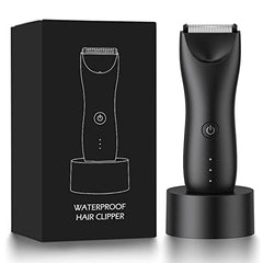 Electric Body Hair Trimmer for Men Groin Trimmer Beard Hair Clippers Mens Grooming Kit, Cordless Ceramic Blade Heads IPX6 Waterproof for Wet/Dry Use Low Sound Body Trimmer (Light-Recharge Dock)